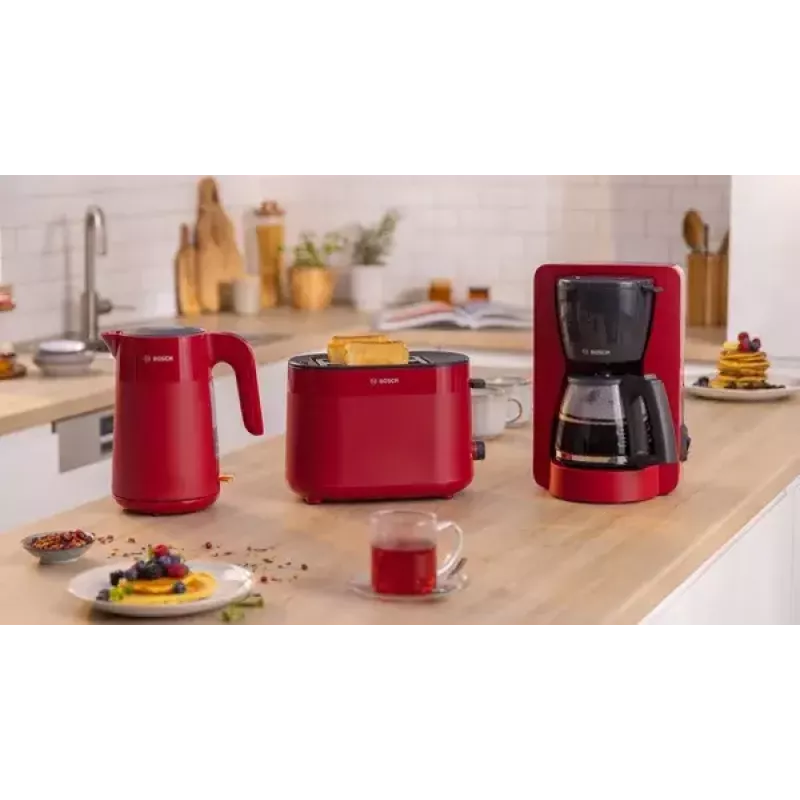 Pilienveida kafijas automāts Bosch TKA2M114 — 1,25 L ūdens tvertne, 15 krūzēm, sarkans