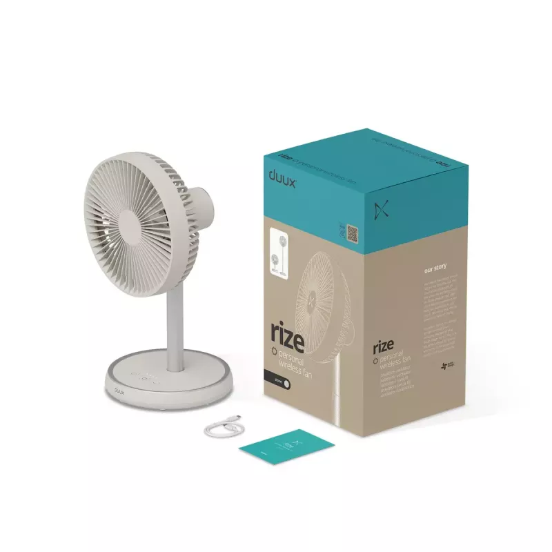 Stāvventilators Duux Rize Flex 21 cm, 4 ātrumi, svārstīšanās, 10 W, pelēcīgi bēšs