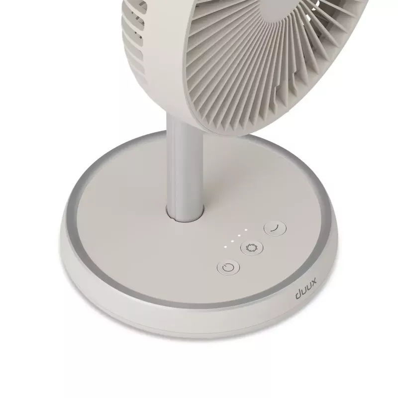 Stāvventilators Duux Rize Flex 21 cm, 4 ātrumi, svārstīšanās, 10 W, pelēcīgi bēšs