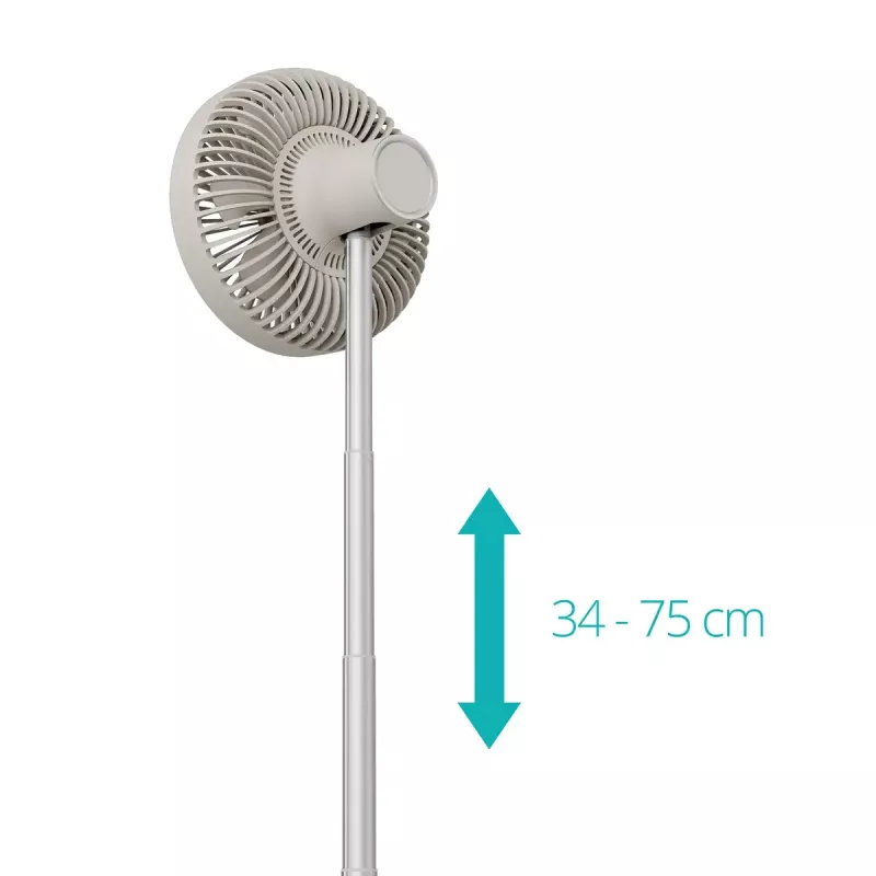 Stāvventilators Duux Rize Flex 21 cm, 4 ātrumi, svārstīšanās, 10 W, pelēcīgi bēšs