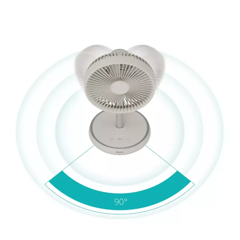 Stāvventilators Duux Rize Flex 21 cm, 4 ātrumi, svārstīšanās, 10 W, pelēcīgi bēšs