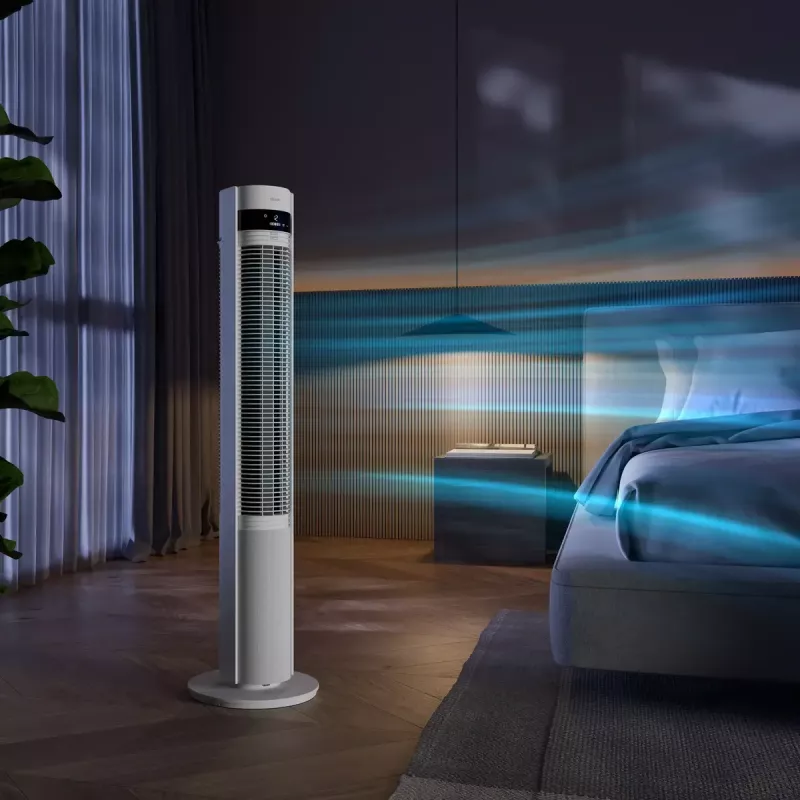 Torņa ventilators Duux Elevate DXTF02 — 29 cm diametrs, 12 ātrumi, svārstības, 4–40 W, balts