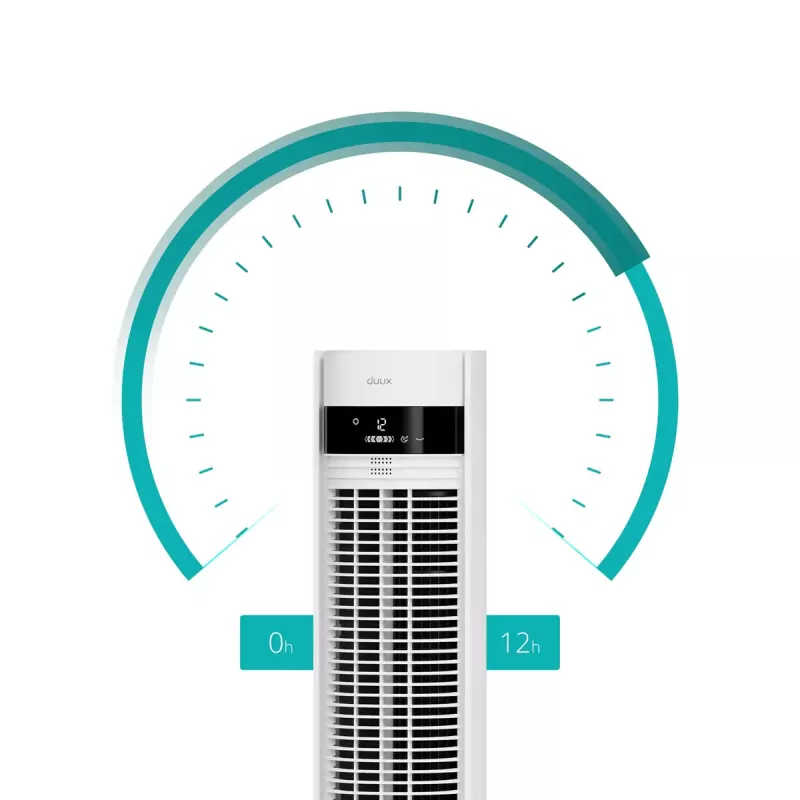 Torņa ventilators Duux Elevate DXTF02 — 29 cm diametrs, 12 ātrumi, svārstības, 4–40 W, balts
