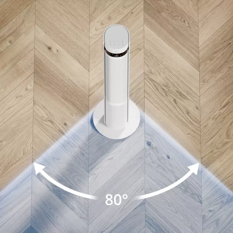 Torņa ventilators Duux Elevate DXTF02 — 29 cm diametrs, 12 ātrumi, svārstības, 4–40 W, balts
