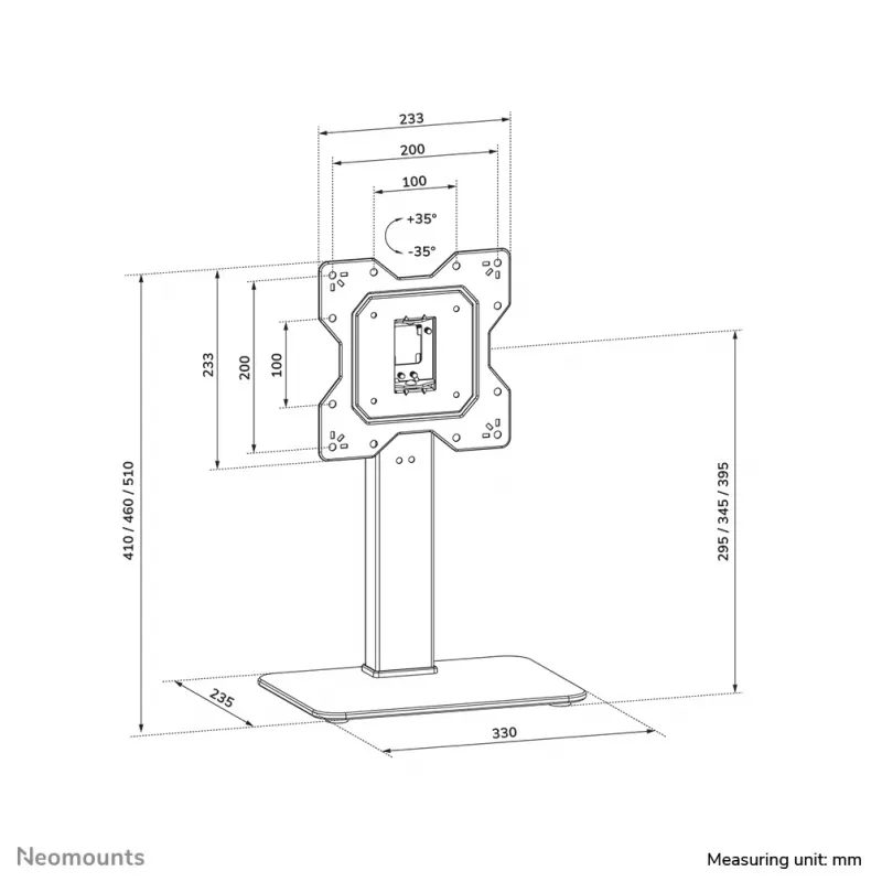 Neomounts DS45-430BL12 TV statīvs 23-43 collas - grozāms, 109,2 cm (43 collas), 100 x 100 mm, 200 x 200 mm, -35 - 35°, Tērauds, Melns