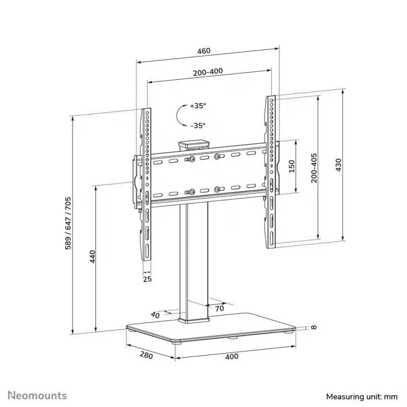 Neomounts DS45-430BL14 TV statīvs 32-55 collas - grozāms, 139,7 cm (55 collas), 100 x 100 mm, 400 x 400 mm, -35 - 35°, Tērauds, Melns