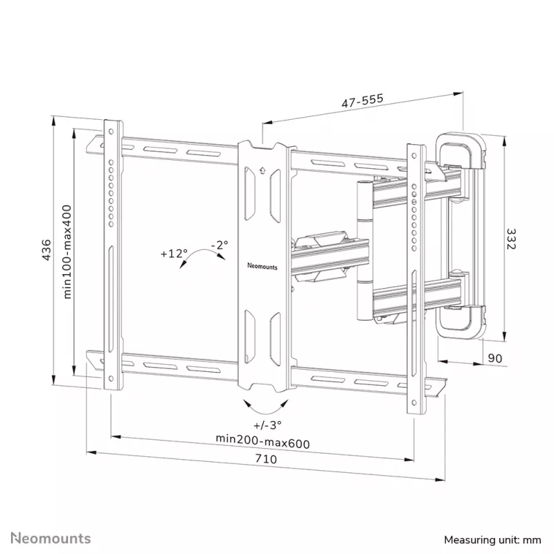Neomounts WL40S-850BL16 TV sienas stiprinājums 40-70 collām - pilna kustība - ātra uzstādīšana