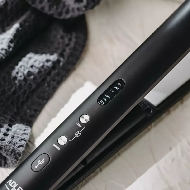 Bezvada matu taisnotājs Adler AD 2327 — keramikas sildīšanas sistēma, 160–220 °C, USB uzlāde