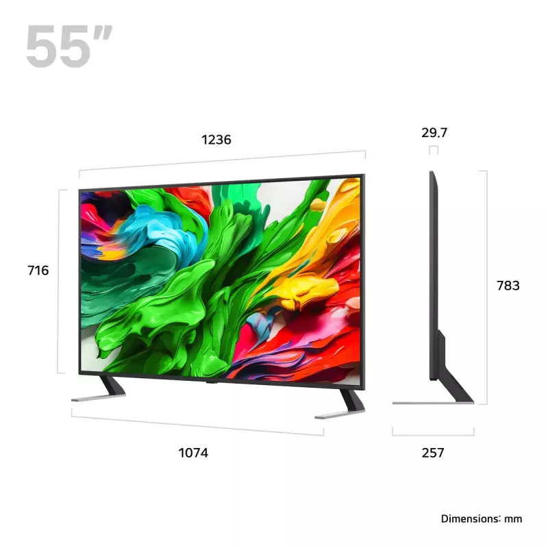 TV LG 55QNED85A3C 55 collu 4K QNED evo Smart TV, WebOS, Motion Pro, Wi‑Fi, Ethernet, DVB-T/T2, Melns