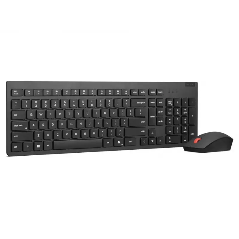 Bezvadu tastatūras un peles komplekts Lenovo Essential 2.4 GHz — pilna izmēra krievu/kirilicas tastatūra, optiskā abpusējā pele