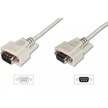 DIGITUS datu pārsūtīšanas pagarinātājkabelis, D-Sub9 vīr./sie., 2 m seriālais, formēts, bēšs