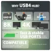 Axagon HMC-U4 USB4 dokstacija, 3x USB-A, 2x USB-C, HDMI un DP 8K/30Hz, RJ-45, SD/mSD, audio, PD 100W
