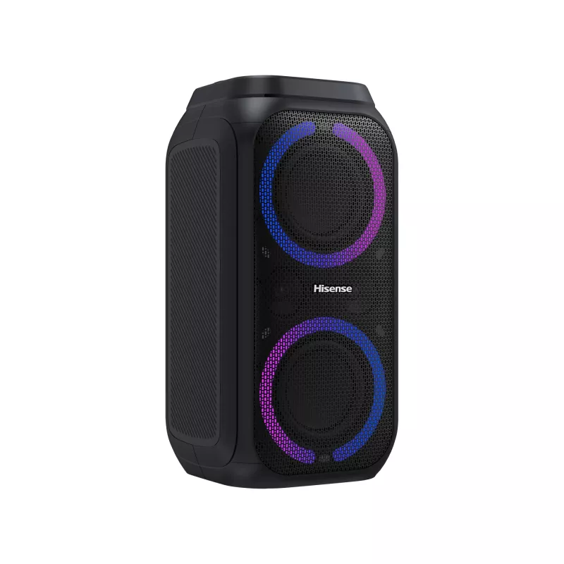 Pārnēsājams ballīšu skaļrunis HISENSE Party Rocker 160 — 160 W RMS, 2.0 kanāli, IPX4, melns, 6,3 kg