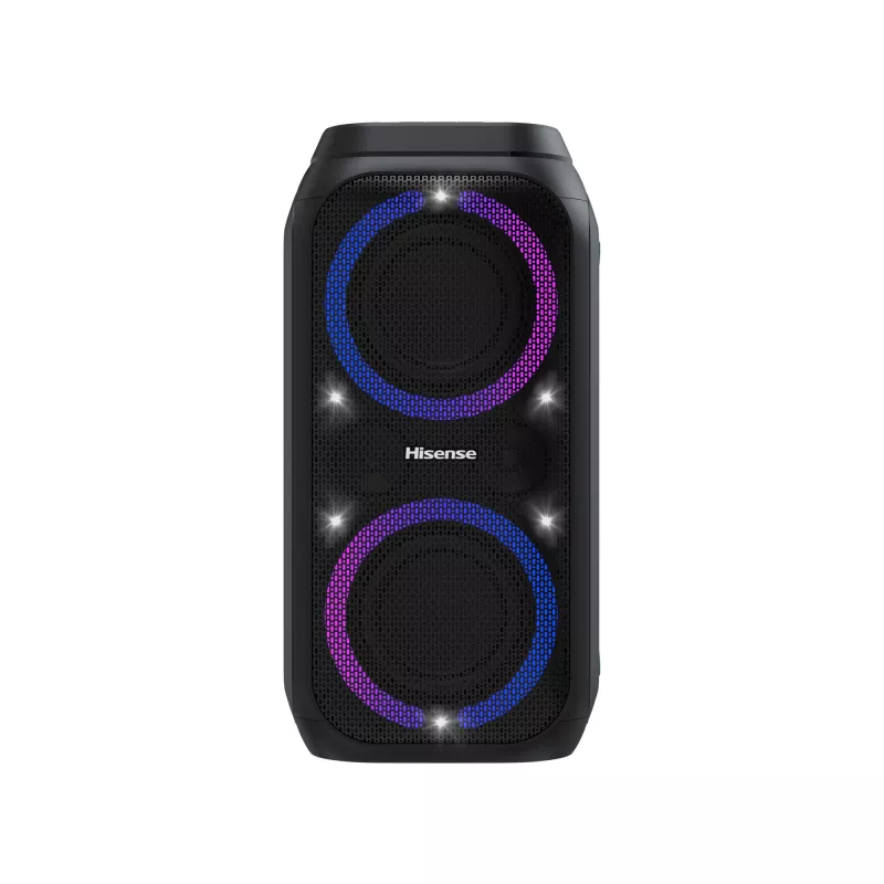Pārnēsājams ballīšu skaļrunis HISENSE Party Rocker 160 — 160 W RMS, 2.0 kanāli, IPX4, melns, 6,3 kg