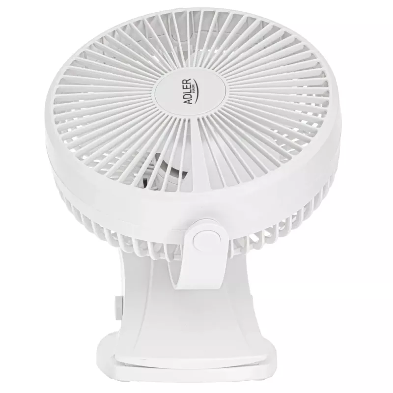 Uzlādējams piespraužams galda ventilators Adler AD 7342 — 15,5 cm, 3 ātrumi, oscilācija, 5 W