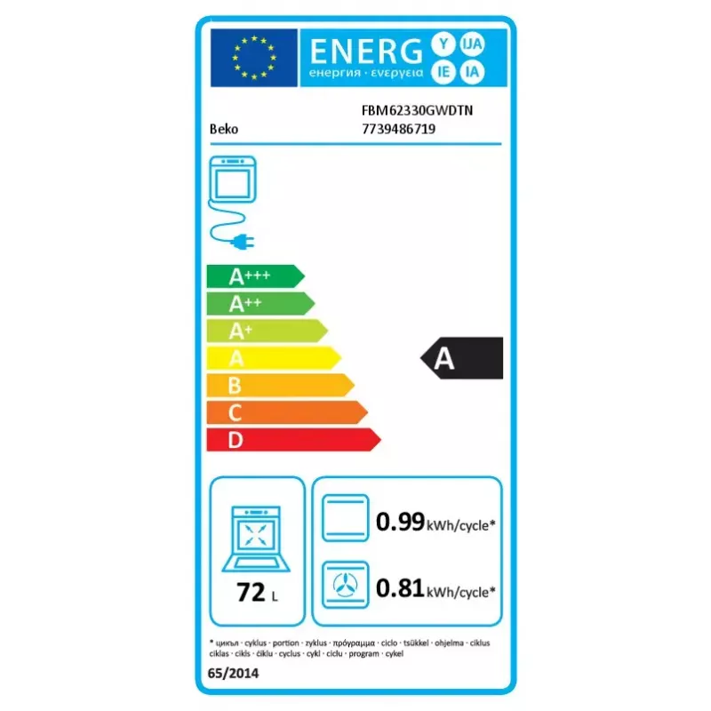 Brīvstāvoša plīts Beko FBM62330GWDTN Elektriskā Gāze Melna Balta 72L A