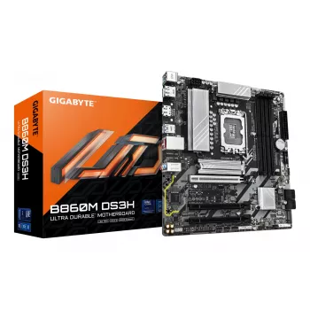 Mātesplate GIGABYTE B860M DS3H — Intel Core Ultra sērijas CPU, 5+1+2+1 fāžu VRM, līdz 9066MHz DDR5, 1xPCIe 5.0 + 1xPCIe 4.0 M.2, 2.5GbE LAN, USB 3.2 Gen 2