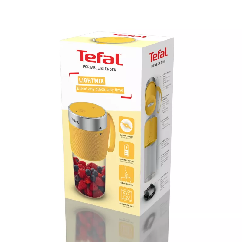 Pārnēsājams blenderis Tefal Lightmix BL1C0230 — 0,3 L, uzlādējams Li‑Ion 1200 mAh, nerūsējošais tērauds/dzeltens