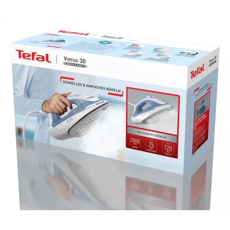 Tefal Virtuo 30 FV2C41E0 gludeklis Dry & Steam gludeklis Keramiskā zole 2000 W Zils, Balts