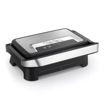 Kontaktgrils Tefal Inicio Compact GC270D10 — taisnstūra formas, 1000 W, restes augšdaļa, melns/nerūsējošais tērauds