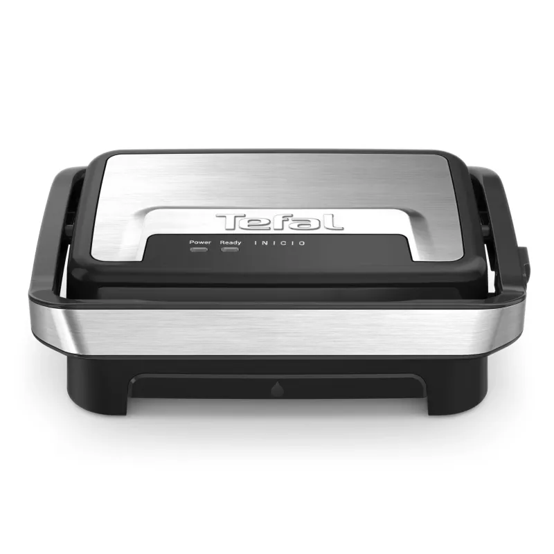 Kontaktgrils Tefal Inicio Compact GC270D10 — taisnstūra formas, 1000 W, restes augšdaļa, melns/nerūsējošais tērauds