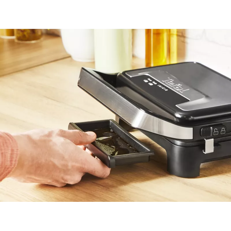 Kontaktgrils Tefal Inicio Compact GC270D10 — taisnstūra formas, 1000 W, restes augšdaļa, melns/nerūsējošais tērauds