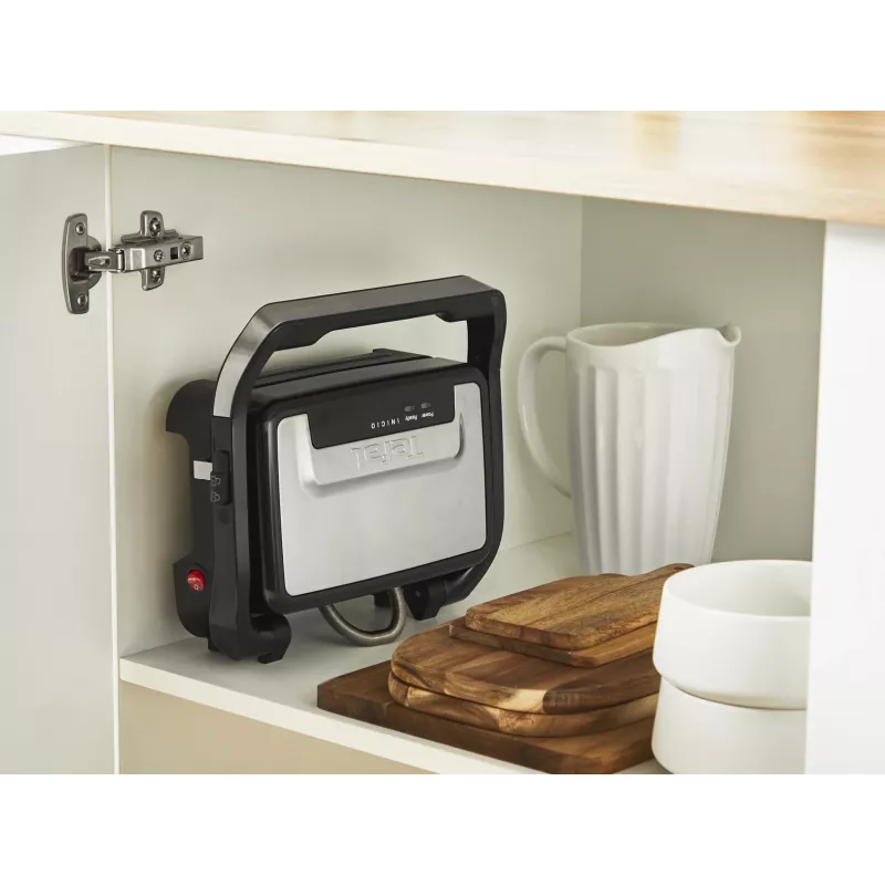 Kontaktgrils Tefal Inicio Compact GC270D10 — taisnstūra formas, 1000 W, restes augšdaļa, melns/nerūsējošais tērauds