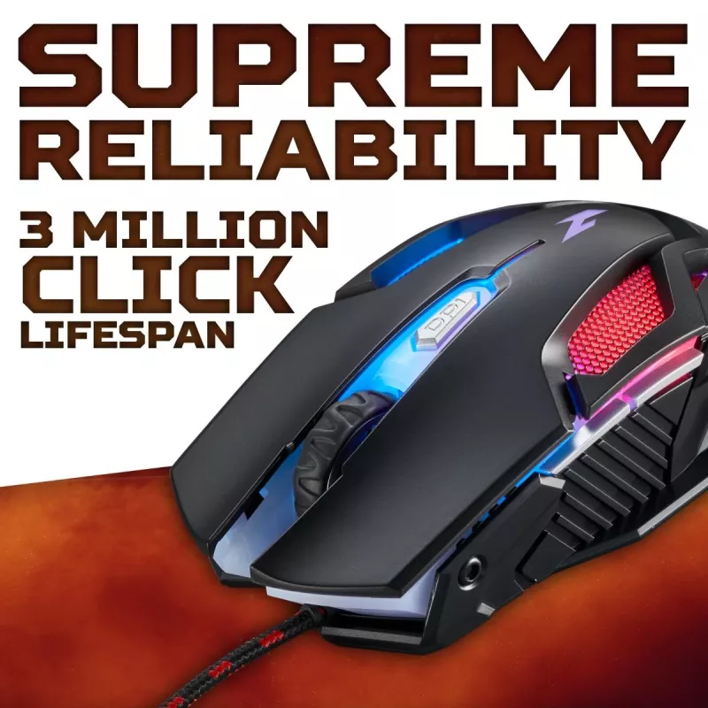 Spēļu pele Acer Nitro NMW200 — abpusēja, optiska 7200 DPI, 7 pogas, USB Type-A, melna