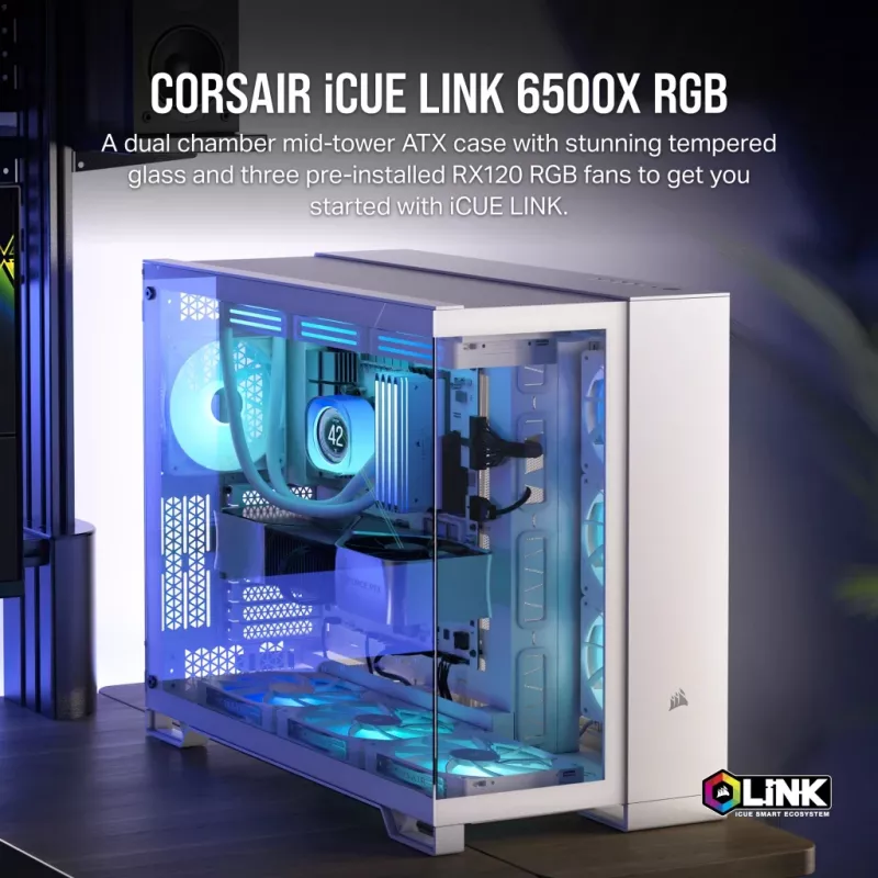 CORSAIR Pc Case - Icue Link 6500x RGB Mid-tower Dual Chamber balta