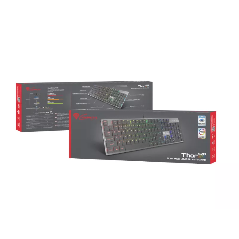 GENESIS Thor 420 RGB tastatūra Gaming USB QWERTY US International Sudraba