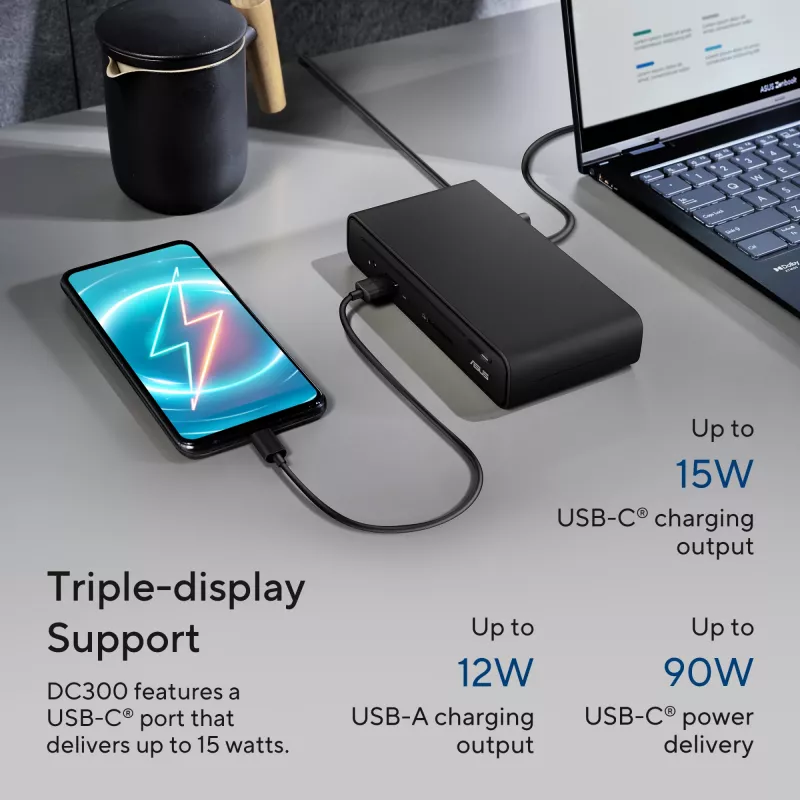 ASUS Triple Display USB-C Dock DC300 Docking USB 3.2 Gen 2 (3.1 Gen 2) Type-C Melns