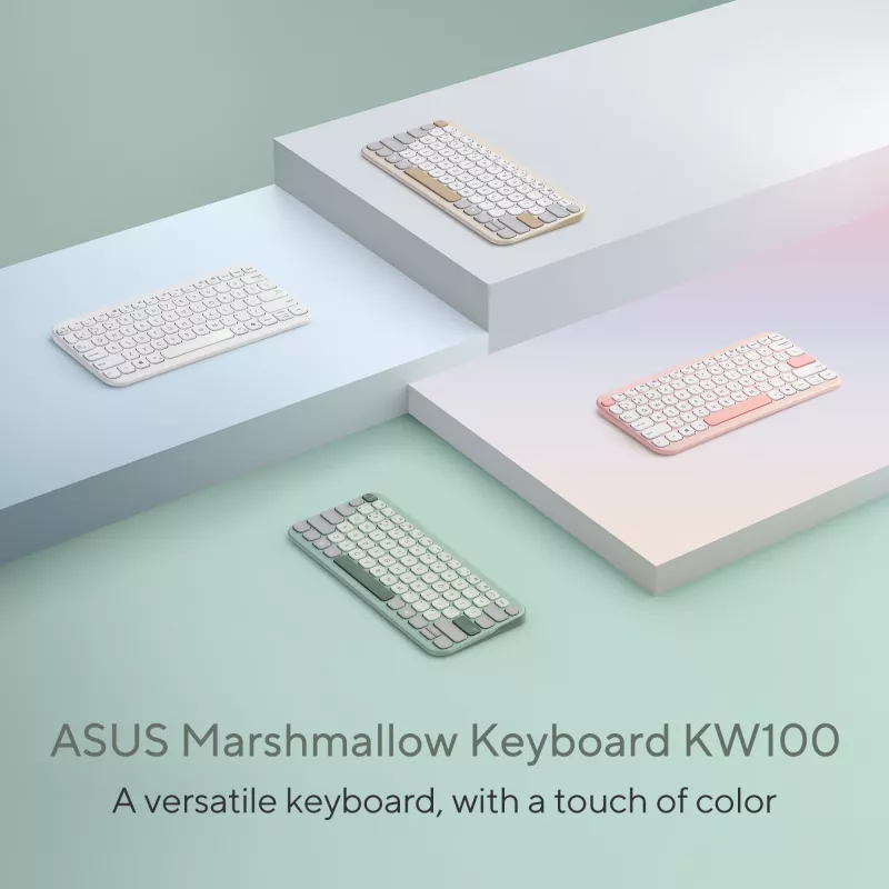Bezvadu Bluetooth tastatūra ASUS Marshmallow KW100 — ASV starptautiskais izkārtojums, kompakts dizains