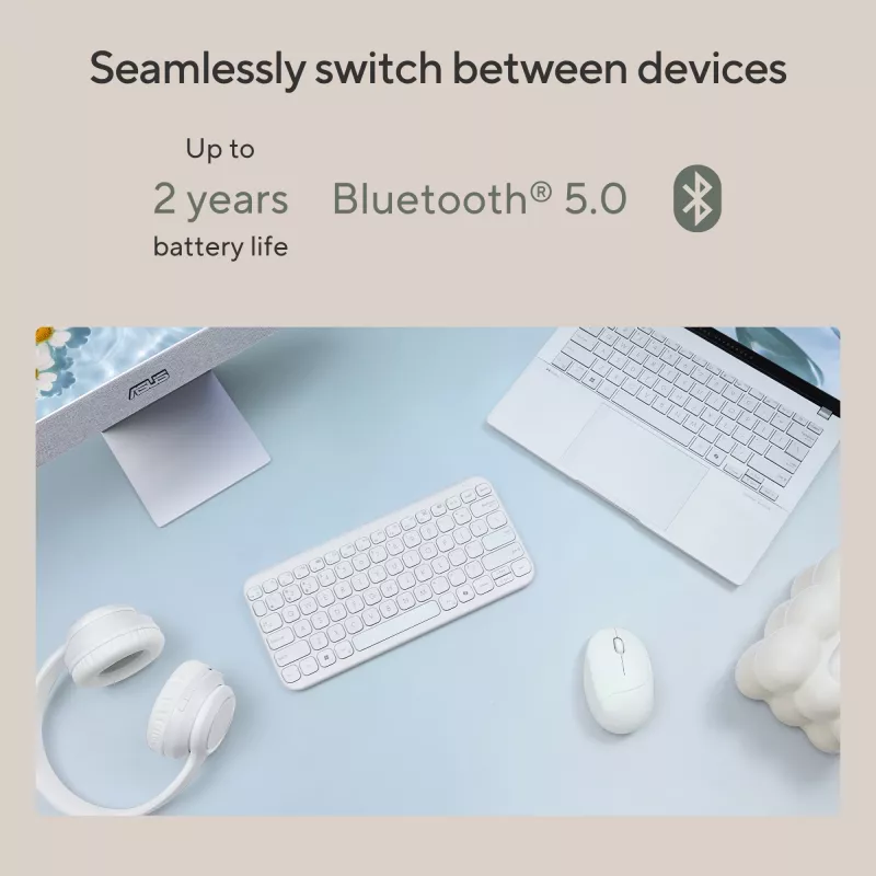 Bezvadu Bluetooth tastatūra ASUS Marshmallow KW100 — ASV starptautiskais izkārtojums, kompakts dizains