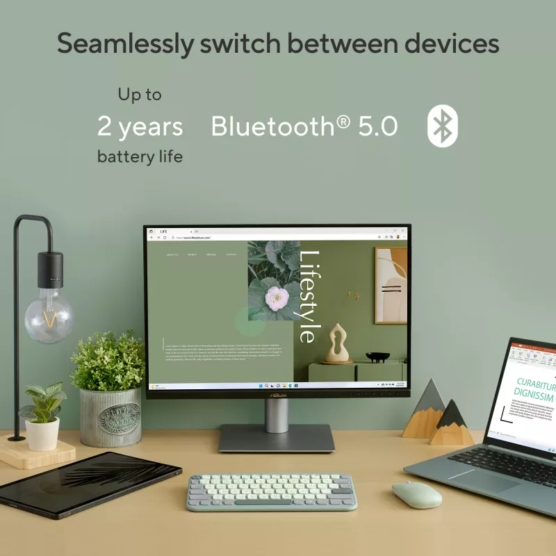 Bezvadu Bluetooth tastatūra ASUS Marshmallow KW100 — ASV starptautiskais izkārtojums, kompakts dizains