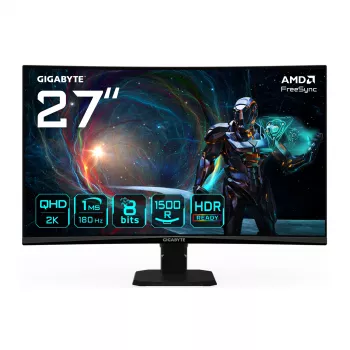 GIGABYTE GS27QCA 27 collu QHD izliekts spēļu monitors - 2560 x 1440, 180 Hz, 1 ms, 250 cd/m², FreeSync, HDR gatavs, HDMI 2.0, DisplayPort 1.4