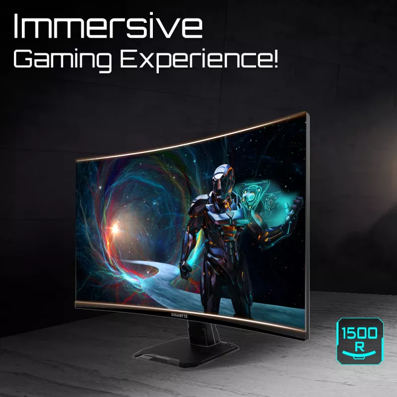 GIGABYTE GS27QCA 27 collu QHD izliekts spēļu monitors - 2560 x 1440, 180 Hz, 1 ms, 250 cd/m², FreeSync, HDR gatavs, HDMI 2.0, DisplayPort 1.4