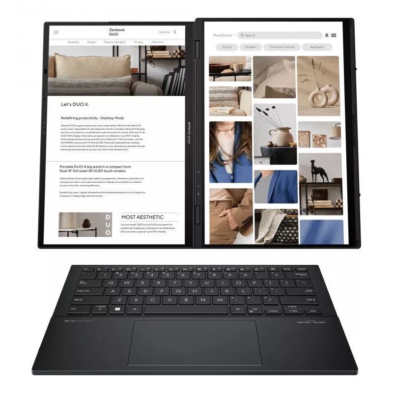 ASUS Zenbook Duo UX8406CA-PZ009W Intel Core Ultra 9 285H Hybrid (2-in-1) 35,6 cm (14 collu) Skārienekrāns 3K 32 GB LPDDR5x-SDRAM 2 TB SSD Wi-Fi 7 (802.11be) Windows 11 Home Pelēks