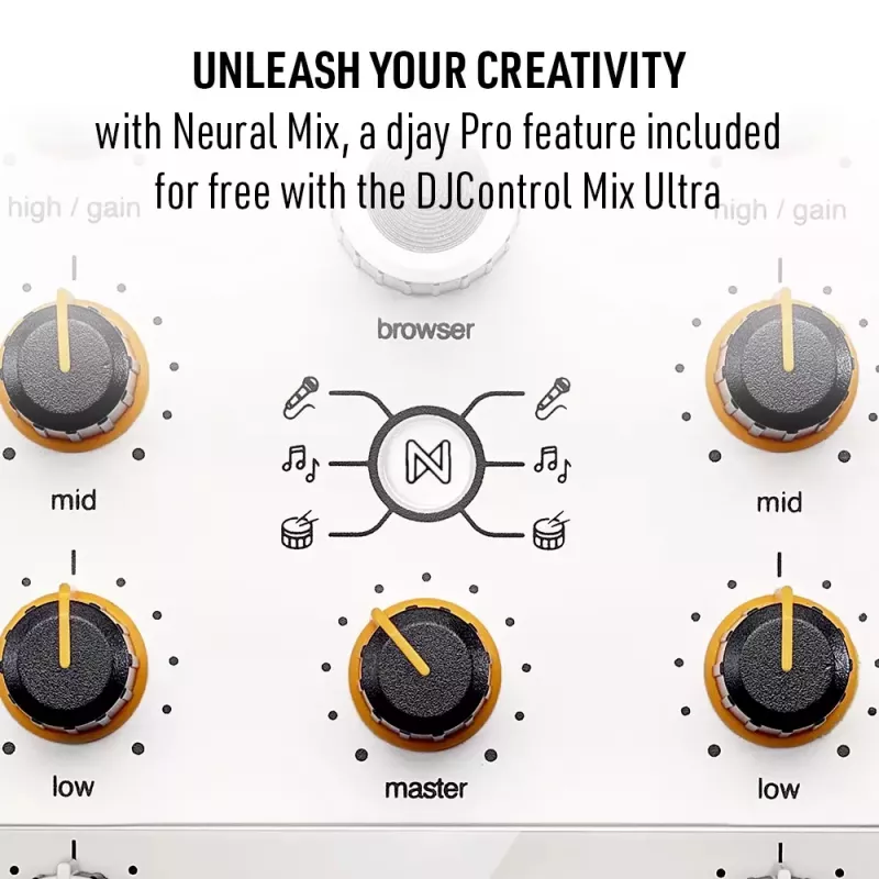 DJ kontrolieris Hercules DJControl Mix Ultra - balts, mobilais Bluetooth kontrolieris