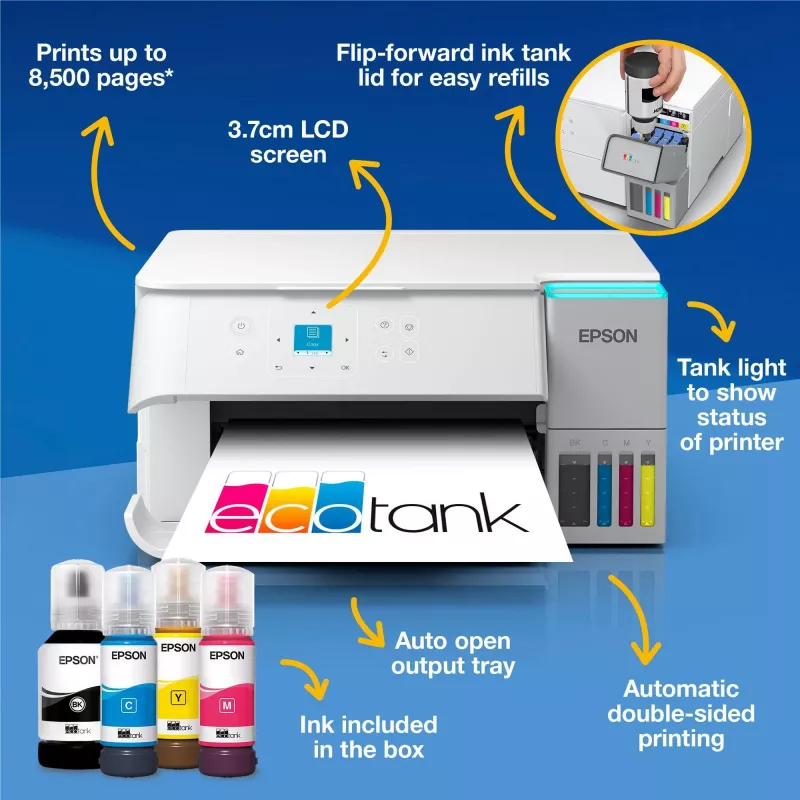 Daudzfunkciju tintes printeris Epson EcoTank L4366 — A4, 4800 x 1200 DPI, 33 ppm, Wi‑Fi, Ethernet, duplekss