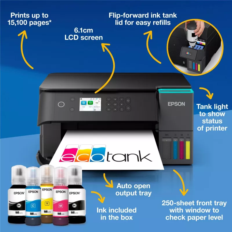 Daudzfunkciju tintes printeris Epson EcoTank L6360 — krāsains, A4, 4800x1200 DPI, 35 lpp/min, Wi‑Fi, duplekss
