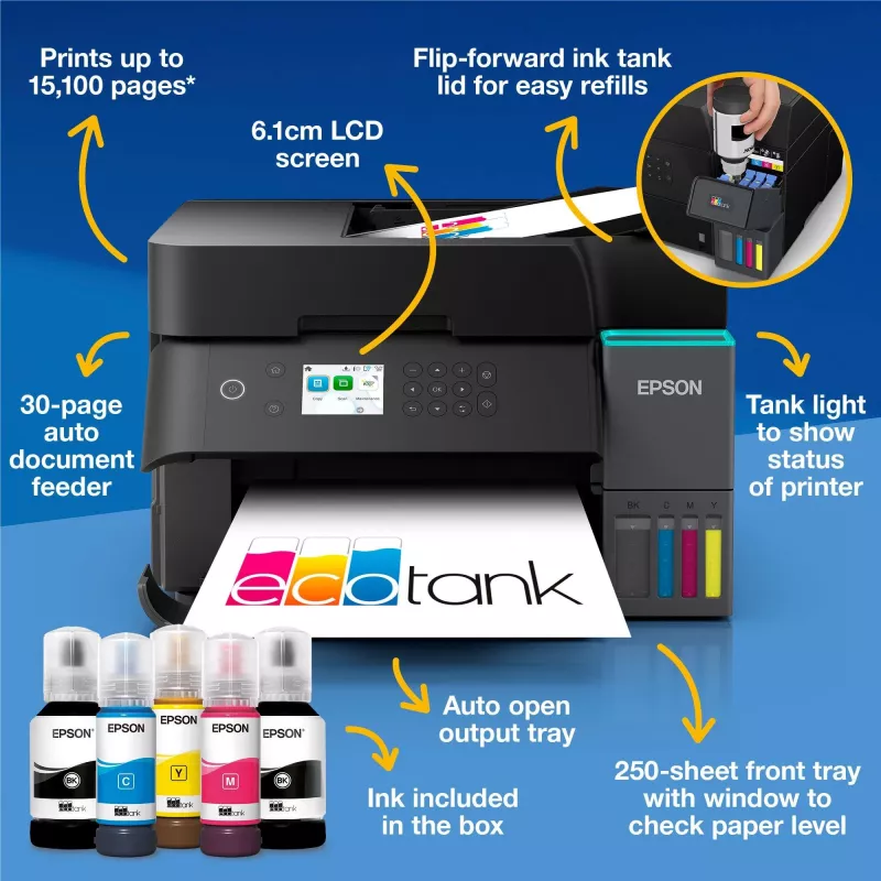 Daudzfunkciju tintes printeris Epson EcoTank L6370 — krāsains, A4, 4800x1200 DPI, Wi‑Fi, Ethernet
