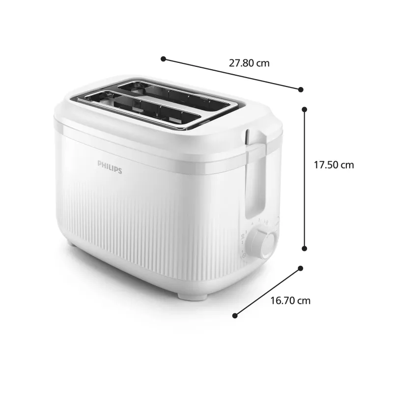Philips 3000 sērijas tosteris, 2 šķēlēm, balts, metāls, pogas, rotācijas, 900 W, 220-240 V
