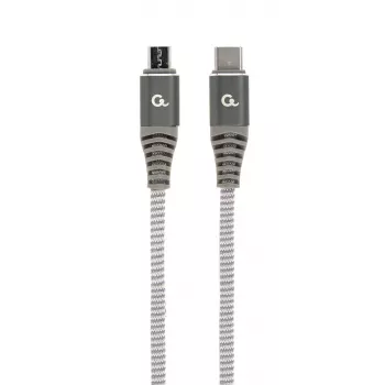 GEMBIRD Premium kokvilnas pītais USB Type-C uz micro-USB uzlādes un datu kabelis, 1.5 m - pelēks