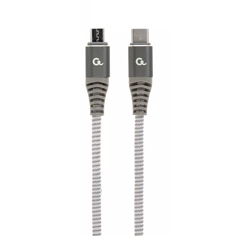 GEMBIRD Premium kokvilnas pītais USB Type-C uz micro-USB uzlādes un datu kabelis, 1.5 m - pelēks