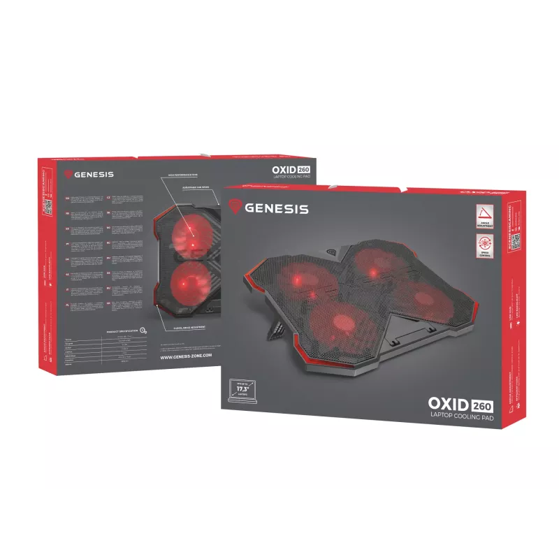 GENESIS Oxid 260 klēpjdatora dzesēšanas paliktnis 43.9 cm (17.3 collas) 1010 RPM melns, sarkans