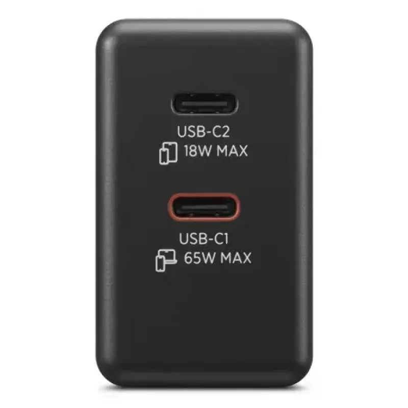 Mobilo ierīču lādētājs Lenovo G0A6065BEU — Universāls iekštelpu maiņstrāvas lādētājs, 2× USB-C, 100–240 V, 1,5 m kabelis, melns