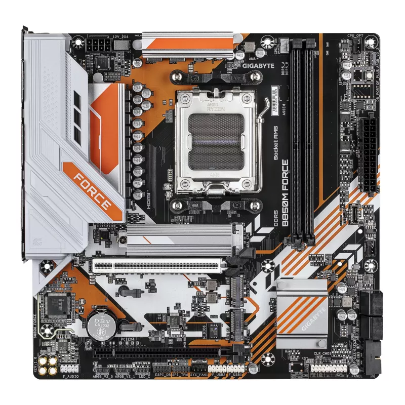GIGABYTE B850M FORCE mātesplate - AMD Ryzen 9000 sērijas CPU, 8+2+2 fāžu digitālais VRM, līdz 9600MHz DDR5 (OC), 1xPCIe 5.0 + 2xPCIe 4.0 M.2, 2.5 GbE LAN, USB 3.2 Gen 2
