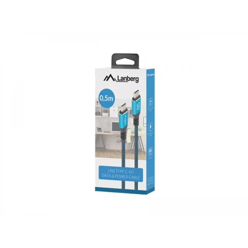 USB-C kabelis LANBERG CA-CMCM-44CU-0005-BK 0.5 m — USB4 Gen 2x2, 40 Gbit/s, 240 W, melns