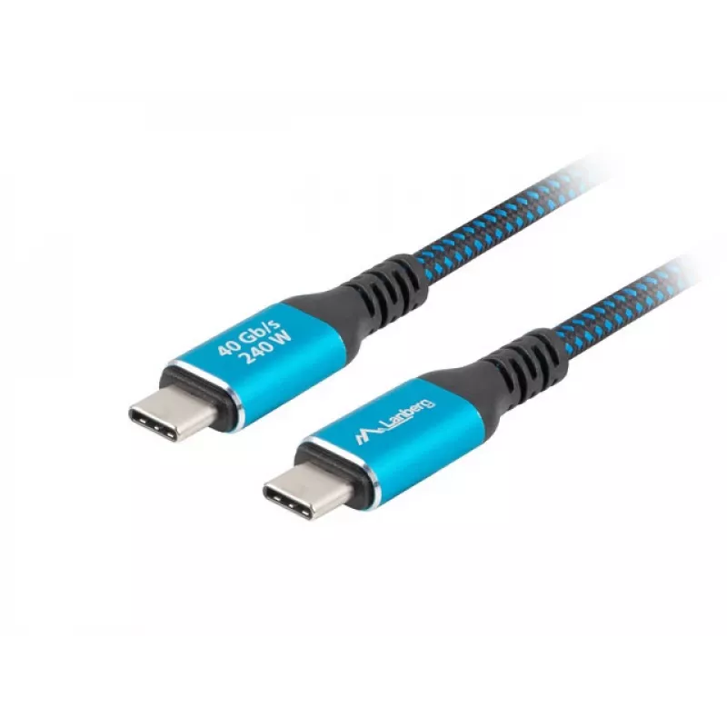 USB-C kabelis LANBERG CA-CMCM-44CU-0005-BK 0.5 m — USB4 Gen 2x2, 40 Gbit/s, 240 W, melns