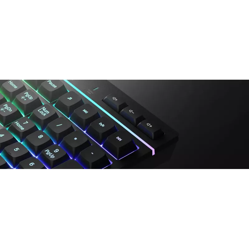 Vadu pilnizmēra spēļu tastatūra Genesis Rhod 530, USB, QWERTY US, membrāna, RGB fona apgaismojums, 114 taustiņi, 1,8 m kabelis, melna